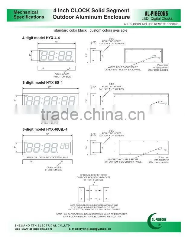 4 and 6 Digit, 4" LED clock