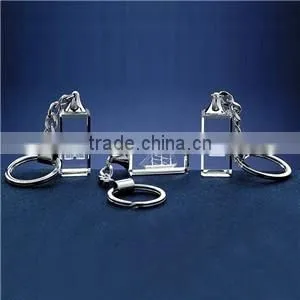 Wholesale 3d laser engraved cube crystal led keychain/key rings/keyholder for promotion gift