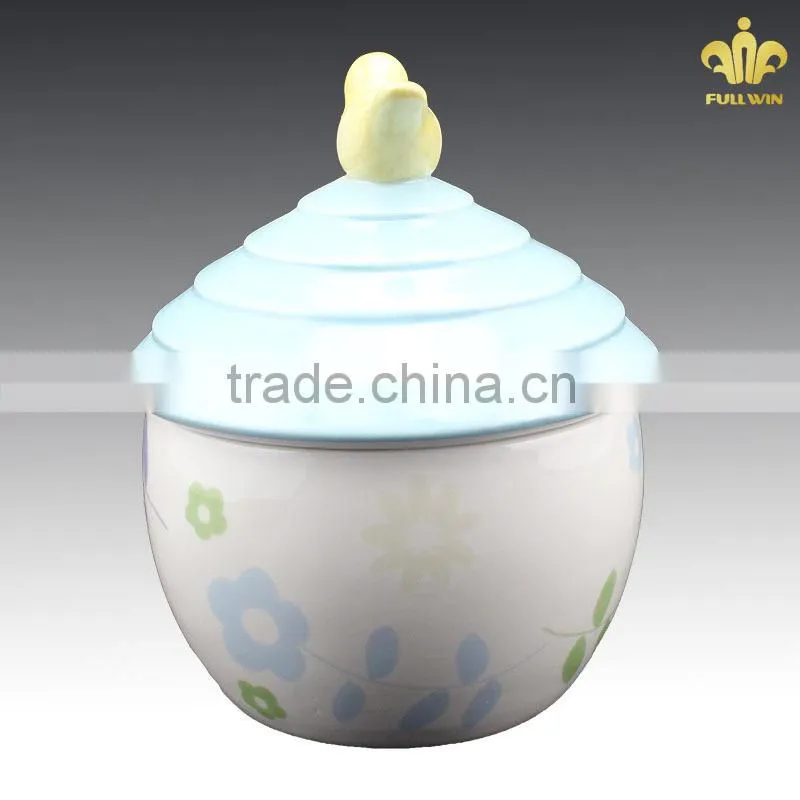 easter holiday ceramic jars with lids with bird decoraton