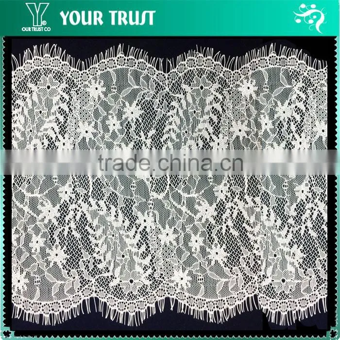 Width 13.3 Centimeter White Chantilly Eyelash Woven Swiss Trim French Lace