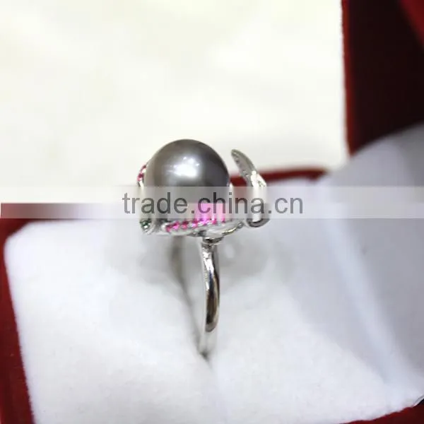 animal round pearl price natural sun pearl ring real 925 silver ring