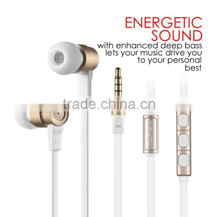 Wallytech W805 Metal in Ear Earphones with Built-in Mic Tangle-free Wired Headset Earbuds with 3-button Volume Control
