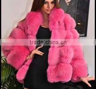 Luxury pink ladies fox fur coat /wholesale and retail