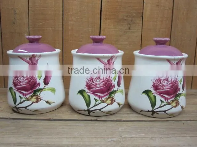 Three pcs of Colorful ceramic tea coffee cookie sugar canister set