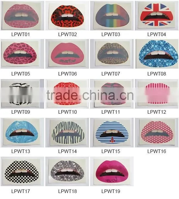 Promotion gift blue mable temporary lip tattoo non removable lip sticker for girls factory
