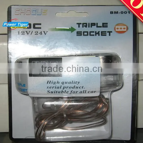 3 in 1 universal Car Cigarette Lighter With Transparent Socket