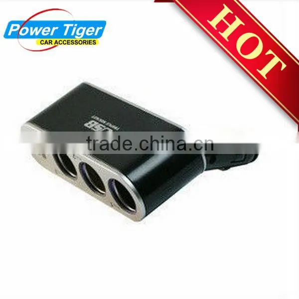 triple socket 12V/24V Car Cigarette Lighter with USB Port