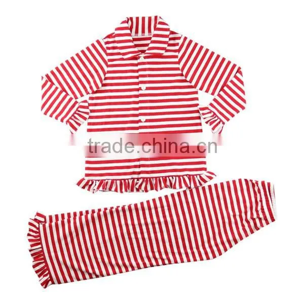 2016 lime green red striped ruffle baby pajamas set night dress gown kids children christmas clothing holiday siblings pajamas