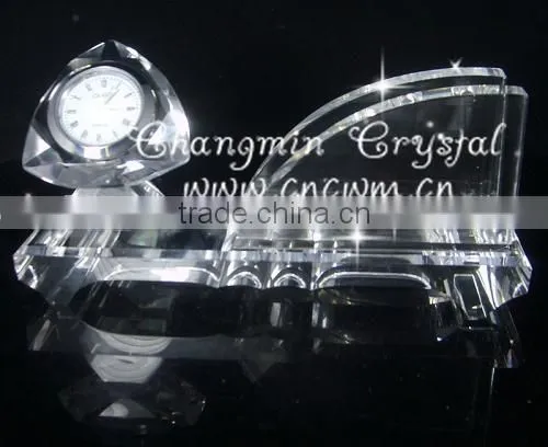 Wholesale Crystal Glass Card Holder wih Clock OS017