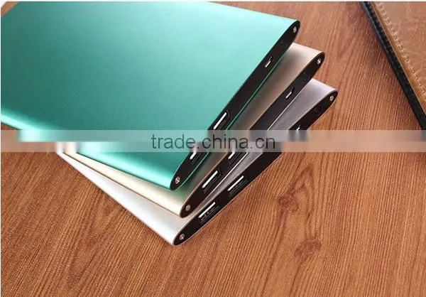 Ultra thin portable metal power bank with high capacity 20000mah super slim charger with LED torch