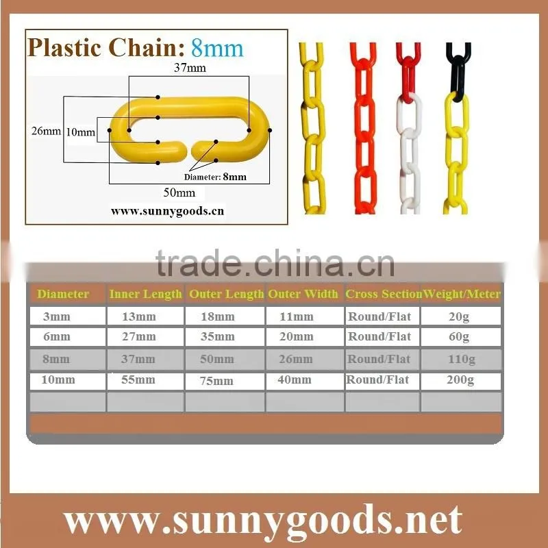 8mm road safety yellow plastic roller chain
