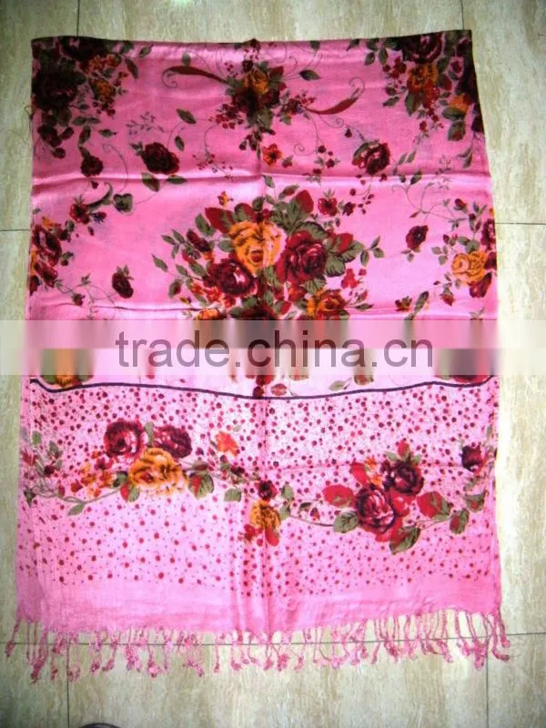 Viscose Rose Flower Print Ladies Shawls 2013