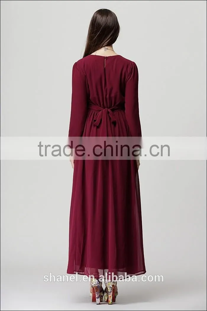hot sale chiffon baju muslim abaya dress lace waist muslim kaftan abaya