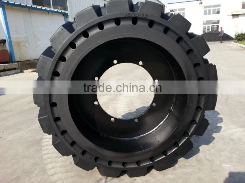 Hot sale quality assured rubber solid skid steer tires with holes and rims16/70-20 for bobcat