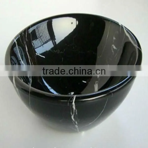 Polished Nero Marquina Black Marble Bathroom Vanity Wash Basins
