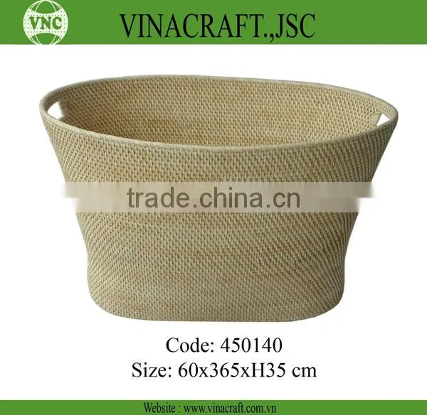 Natural rattan laundry basket with lid and hole handles