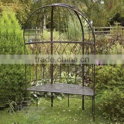 Metal garden arch with bench