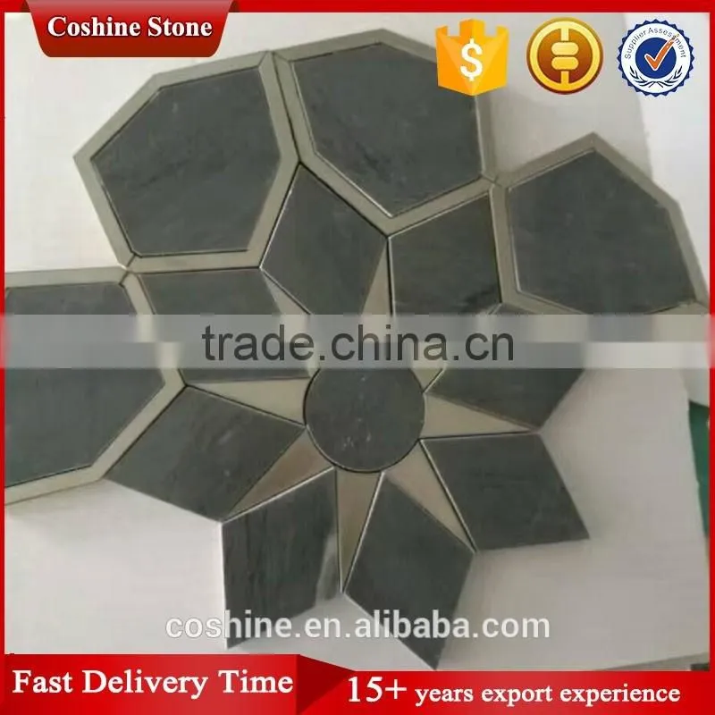 Waterjet deep green color marble stone mosaic tile