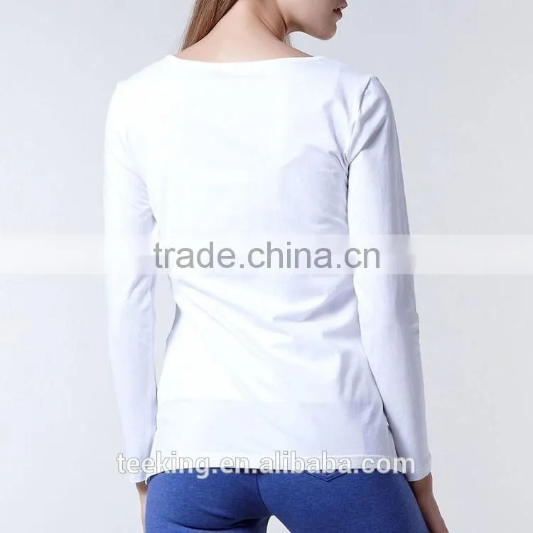 100%cotton plain long sleeve loose fit t shirt for women