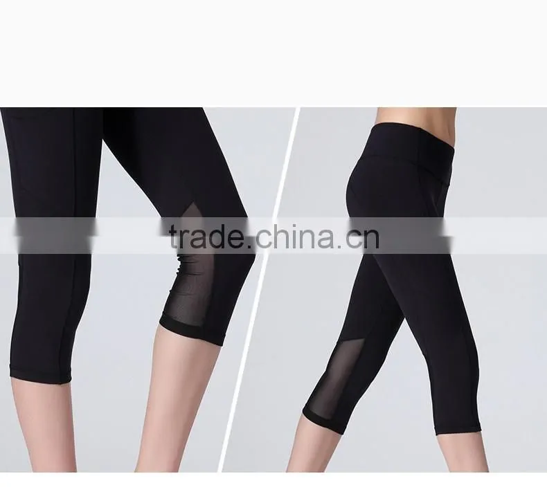 Sexy mesh insert yoga pants with hidden zipper pocket gym wear