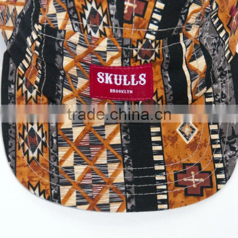 5 panel cap from China Aztec pattern golf promotion wholesale flat brim 5 panel cap