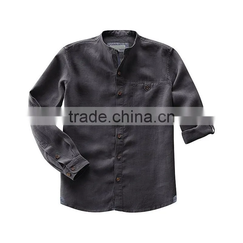 mens mandarin collor linen cotton blend shirt