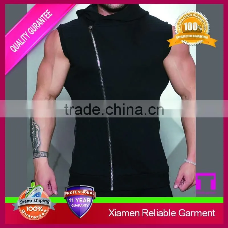 New arrival custom sleeveless muscle hoodie with thin fleece fabric for jogging