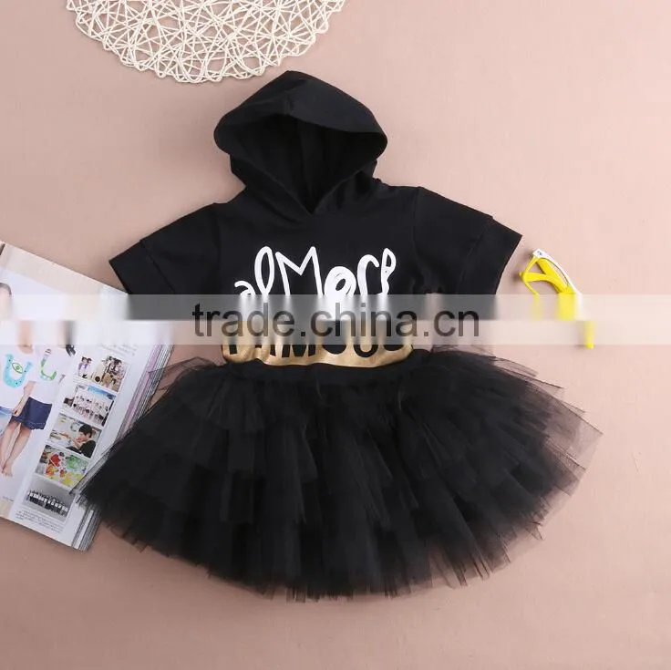 Summer One-piece Girl Child Dress Short Sleeve Lace Black Tutu Dress For Girl 2-7T