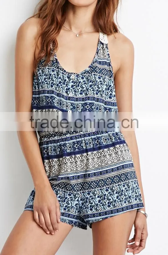 rompers jumpsuits for women Easy Dressing Paisley Printed Jumpsuit with crochet-paneled back for women