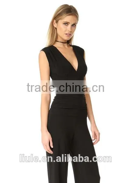 Latest design women jumpsuit onepiece jumpsuit V neckline