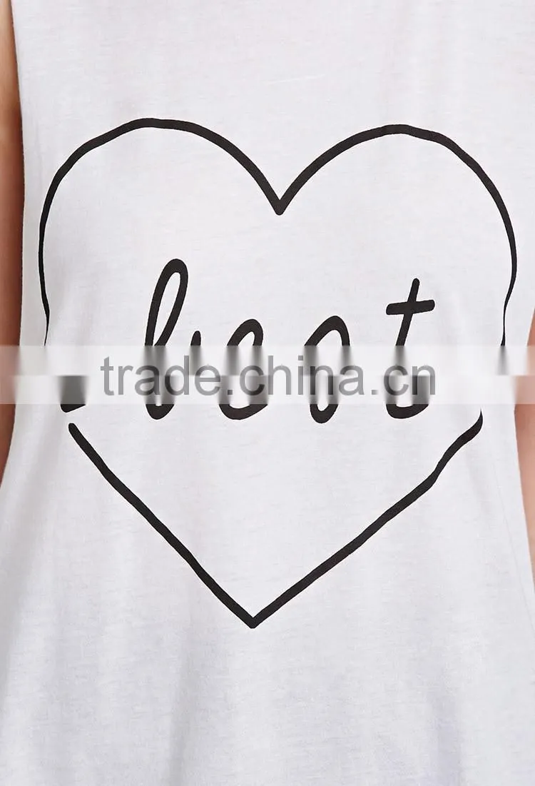 Unfinished Aarm Hole Cut Solid Color Cotton Best Babes Muscle Tee Set with Lovely Printing