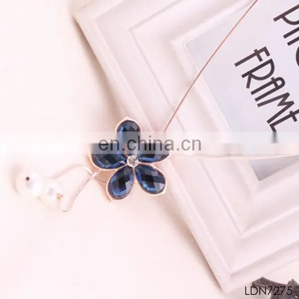 Champagne flower pendant pearl tassel necklace