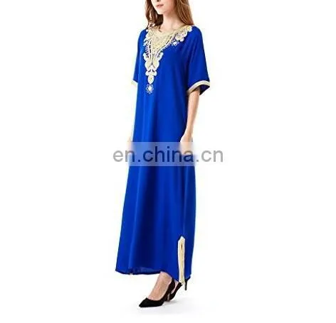 Embroidery gown with belts rayon soft and comfortable plain Abaya Muslim dresses(Mu052001)