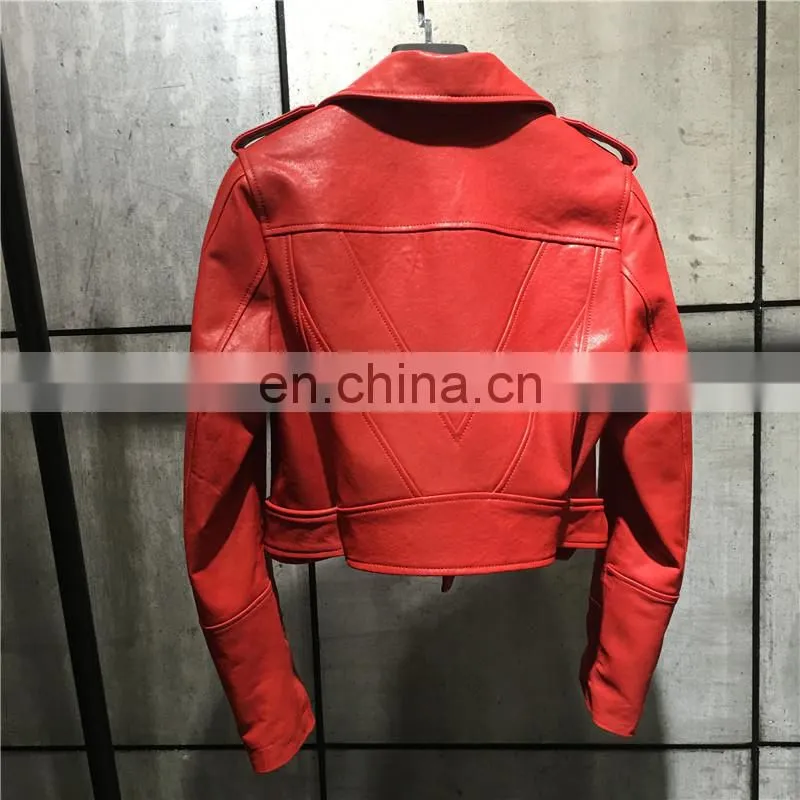 New Fashion Zipper Short Slim Leather Jacket Suppliers Genuine Womens Leather Jacket
