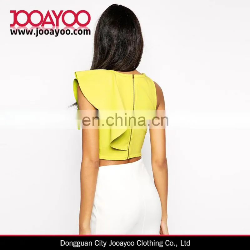 Women Ruffle Crop Top Casual Fit Tank Top One Shoulder Ruffle Tank Top