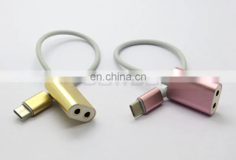 Metal Type C USB C Male to Dual 2 3.5mm Female Splitter Audio Cable
