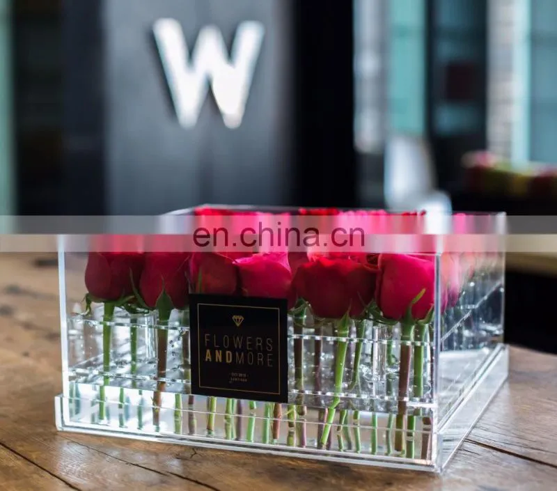 Wholesale clear wedding flower acrylic box, beautiful acrylic rose flowers display boxes