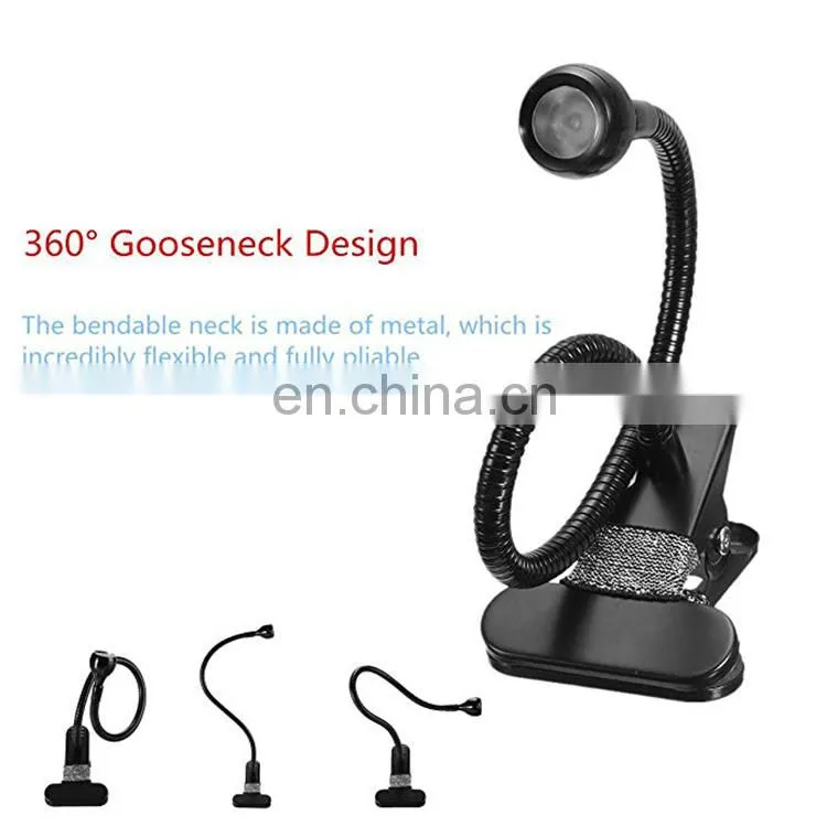 Clip-on table lamp flexible Goose neck adjustable, 1 W eye protection clip light for desk bed computer and music stand