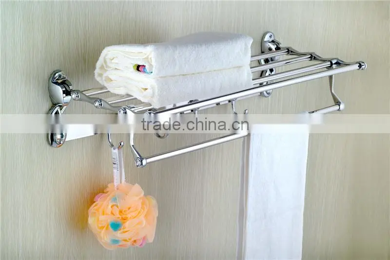 90 degree rotation bathroom wall towel shelf with hooks with blue&white diamond A166