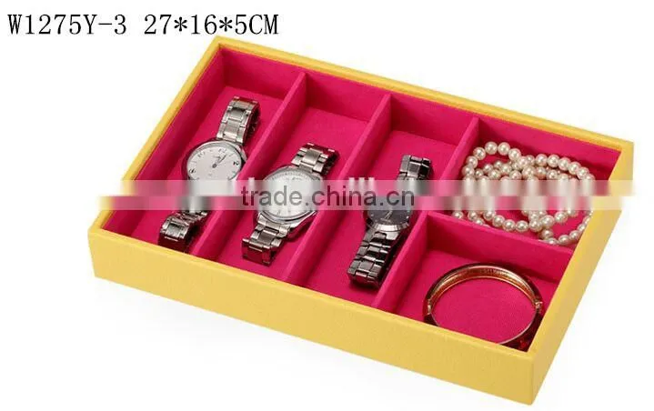 W1275Y-2 Wholesale Alibaba 10'' Stackable Jewelry Display Tray Wooden Jewelry Case Leather Jewelry Tray