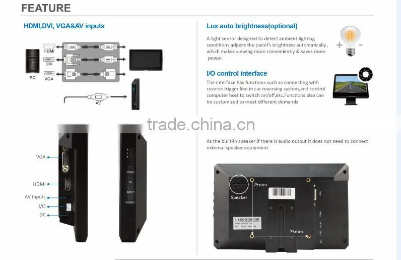 Industrial 7 inch touchscreen Lcd monitor vga lcd monitor