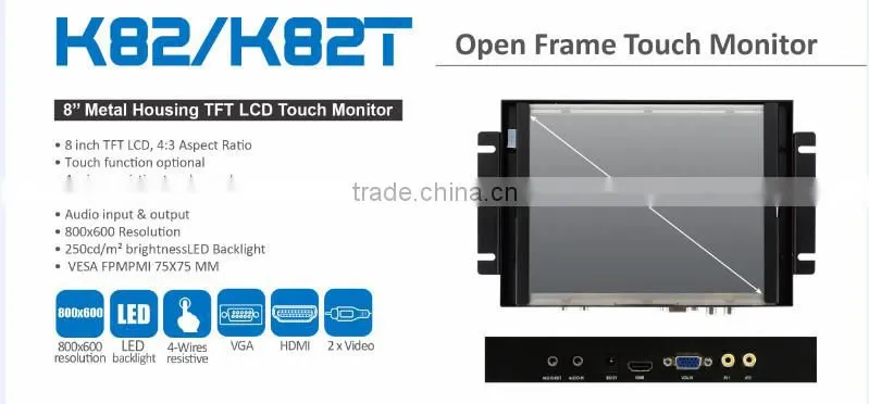 8 Inch Touch Screen TFT LCD Monitor 800*600 Open Frame Available