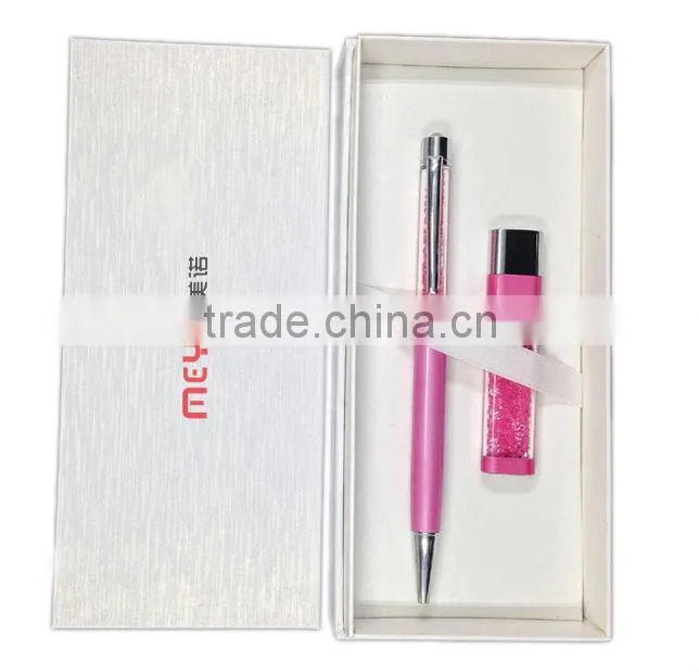 colorful crystal ball pen and crystal usb flash drive gift set