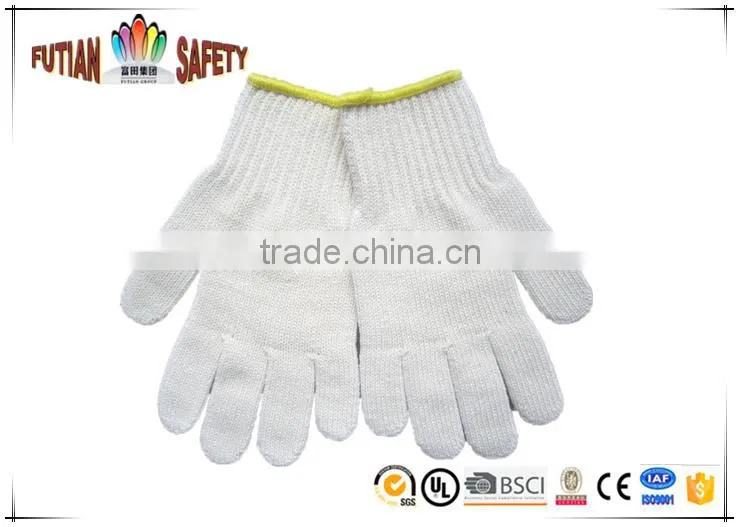 FTSAFETY 7 Gauges nature white Poly-Cotton Knitted safety working HALF FINGER Gloves for Hand Protection