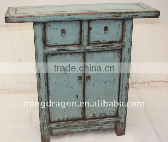 Chinese Antique Gray Blue Small Cabinet With Two Door Two Drawer 92*30*91CM