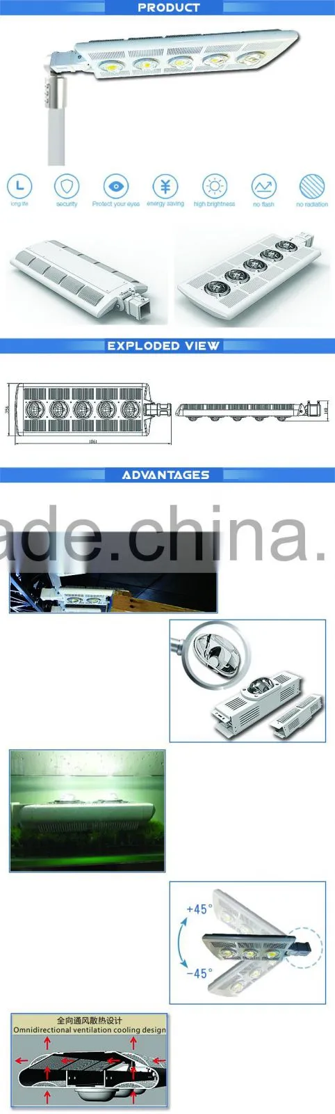all glass lens led street light 160W patented product