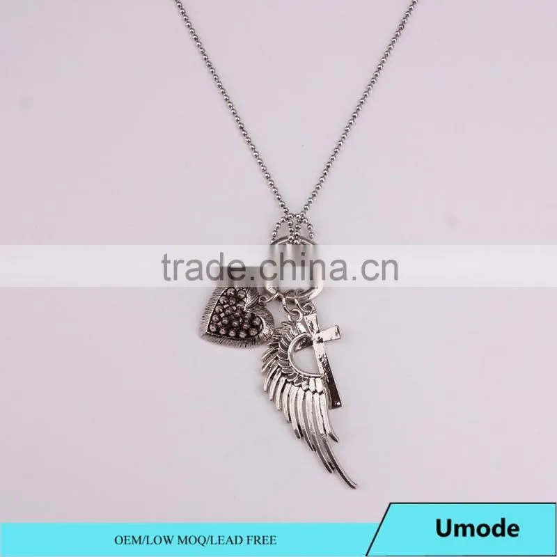 Ball Chain Mens Vintage Style Angel Wing Cross Heart Circle Charm Necklace