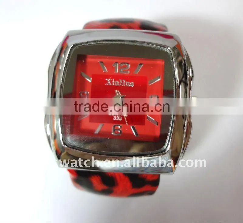 bangle watch with red leopard grain