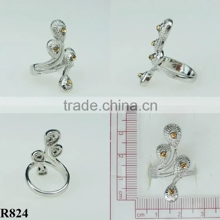 New style Rhinestone ring special plant shape silver plated ring R824