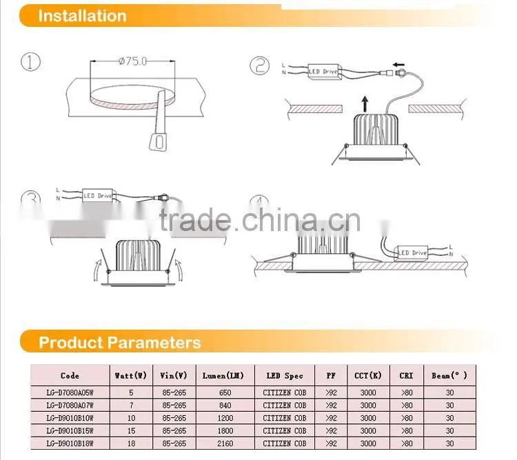2016 New Small Power 5W Adjustable LED Recessed COB Downlight